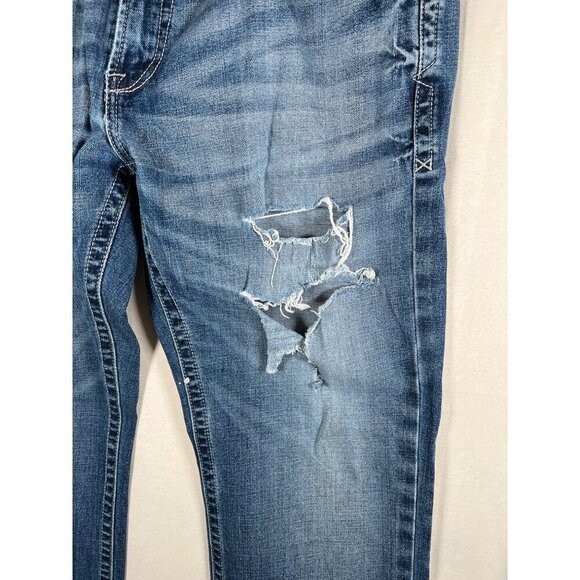 ARIAT M5 Mens Size 40W 34L Denim Blue Jean Slim Bootcut Thrash Distressed Grunge - Picture 9 of 16